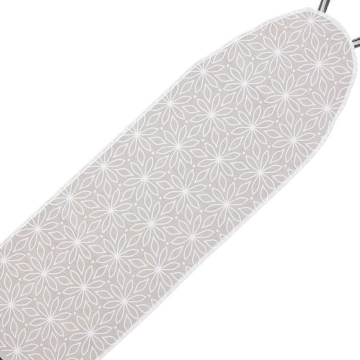 Husa pentru Masa de Calcat din Bumbac, Gri cu Flori Albe, Multistrat, 130x46cm