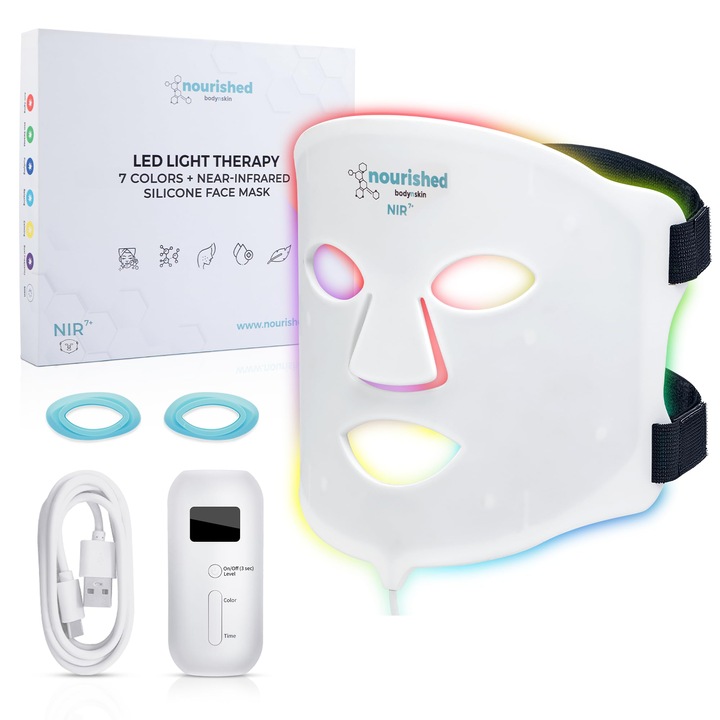 Masca facială, Nourished Bodynskin, 7 LED-uri, infraroșu apropiat, terapiei cu lumină albă și roșie, pentru față