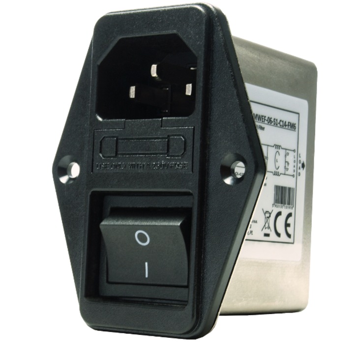 Filtru EMI MW POWER, 6A/250VAC, IEC C14, 28.2x57mm