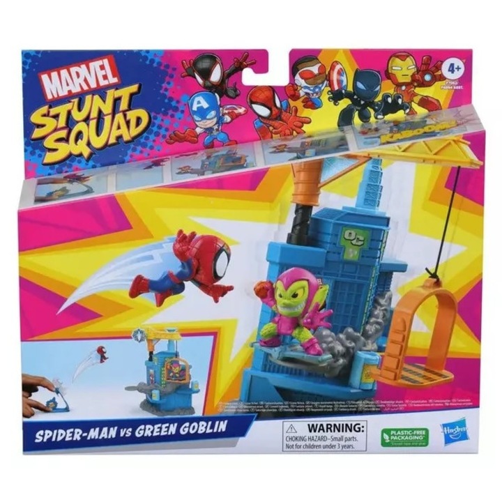 Set figurine Marvel Stunt Squad Spider-Man vs Green Goblin, 2 figurine 2,5 cm, 6,7x30,5x26,7cm