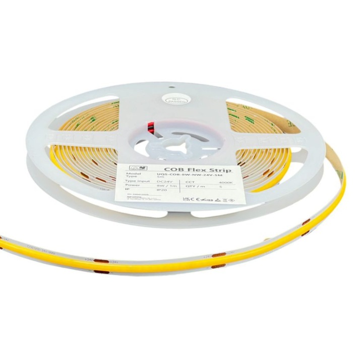 Banda LED MW Lighting UQS-COB-8W-NW-12V, 4000K, 5м, неутрално бяло