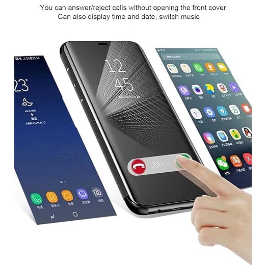 Husa Carte cu Oglinda pentru Samsung Galaxy S24 FE – Flip Cover Smart, Ecran Vizibil, Protectie 360°, Albastra