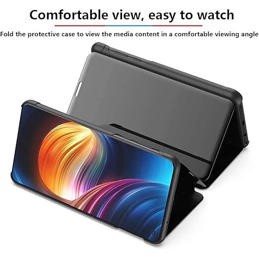Husa Carte cu Oglinda pentru Samsung Galaxy S24 FE – Flip Cover Smart, Ecran Vizibil, Protectie 360°, Albastra