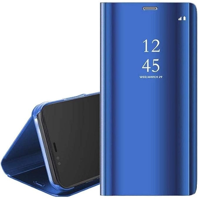Husa Carte cu Oglinda pentru Samsung Galaxy S24 FE – Flip Cover Smart, Ecran Vizibil, Protectie 360°, Albastra