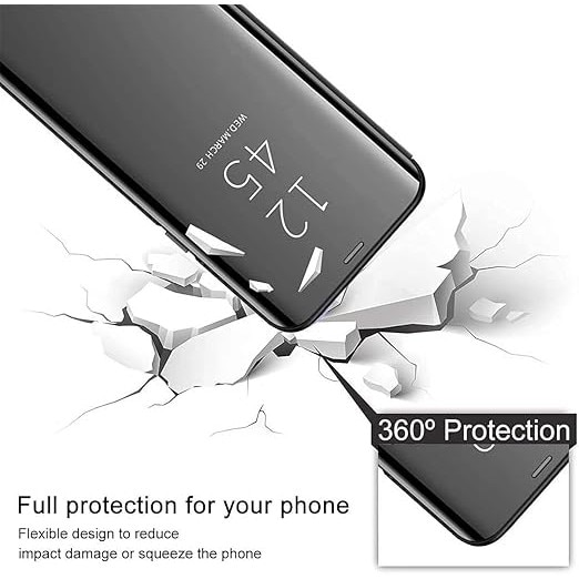 Husa Carte cu Oglinda pentru Samsung Galaxy S24 FE – Flip Cover Smart, Ecran Vizibil, Protectie 360°, Albastra