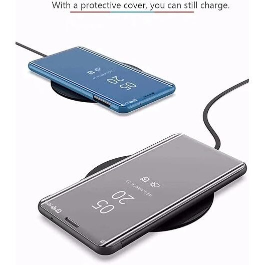 Husa Carte cu Oglinda pentru Samsung Galaxy S24 FE – Flip Cover Smart, Ecran Vizibil, Protectie 360°, Albastra