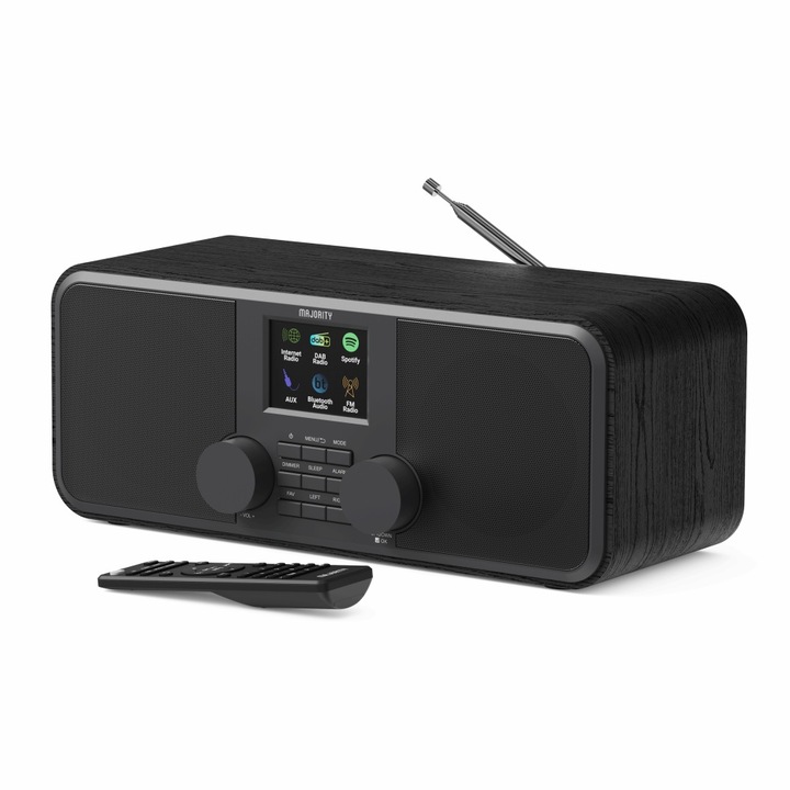 Радио интернет глобално, Majority, Bluetooth 5.2, DAB+, Радио FM, Spotify Connect, USB/AUX, таймер, дистанционно управление, 28 x 11 x 11 см, Черно