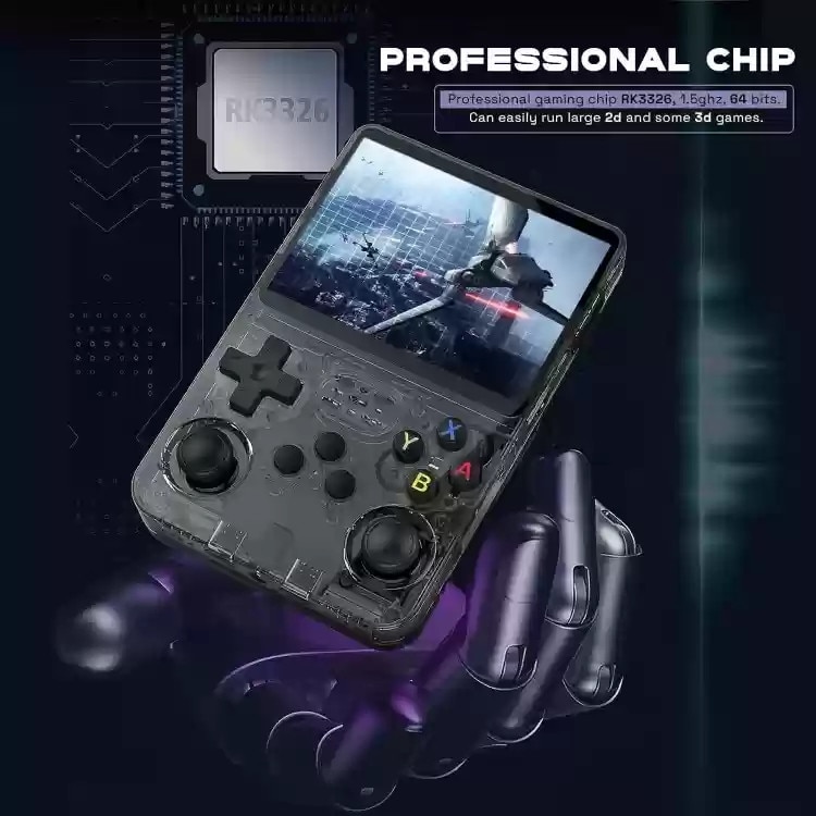 Consolă portabilă retro, Bluvista, 3, 5 inci, 64 GB, negru transparent