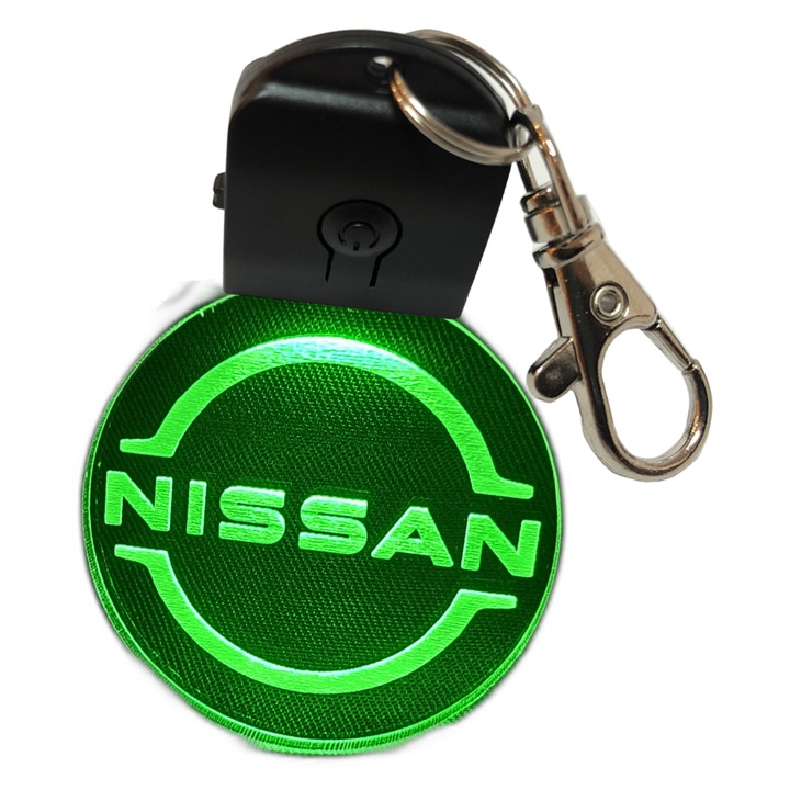 Breloc cu LED - Nissan, auto, cu baterie, rotund, multicolor, din acril, v2