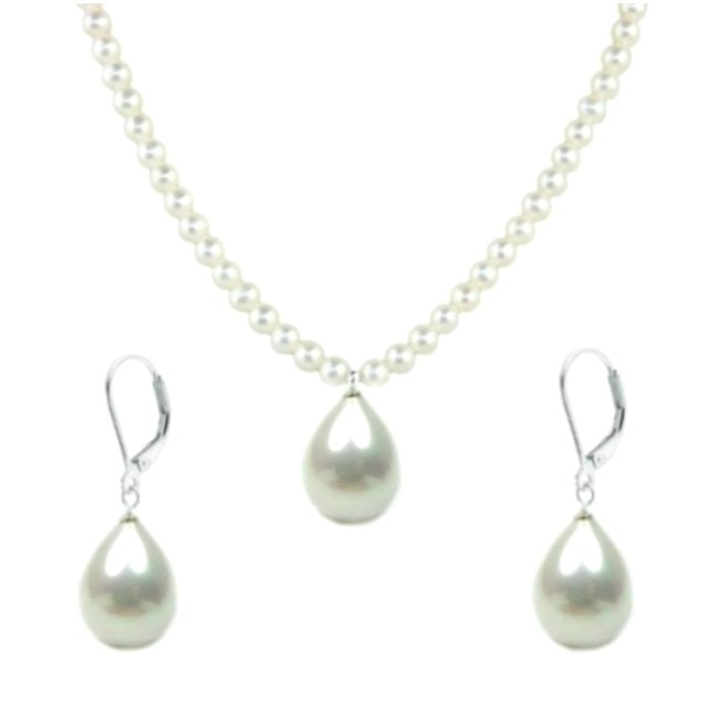 Set Reina cu Perle Naturale Albe