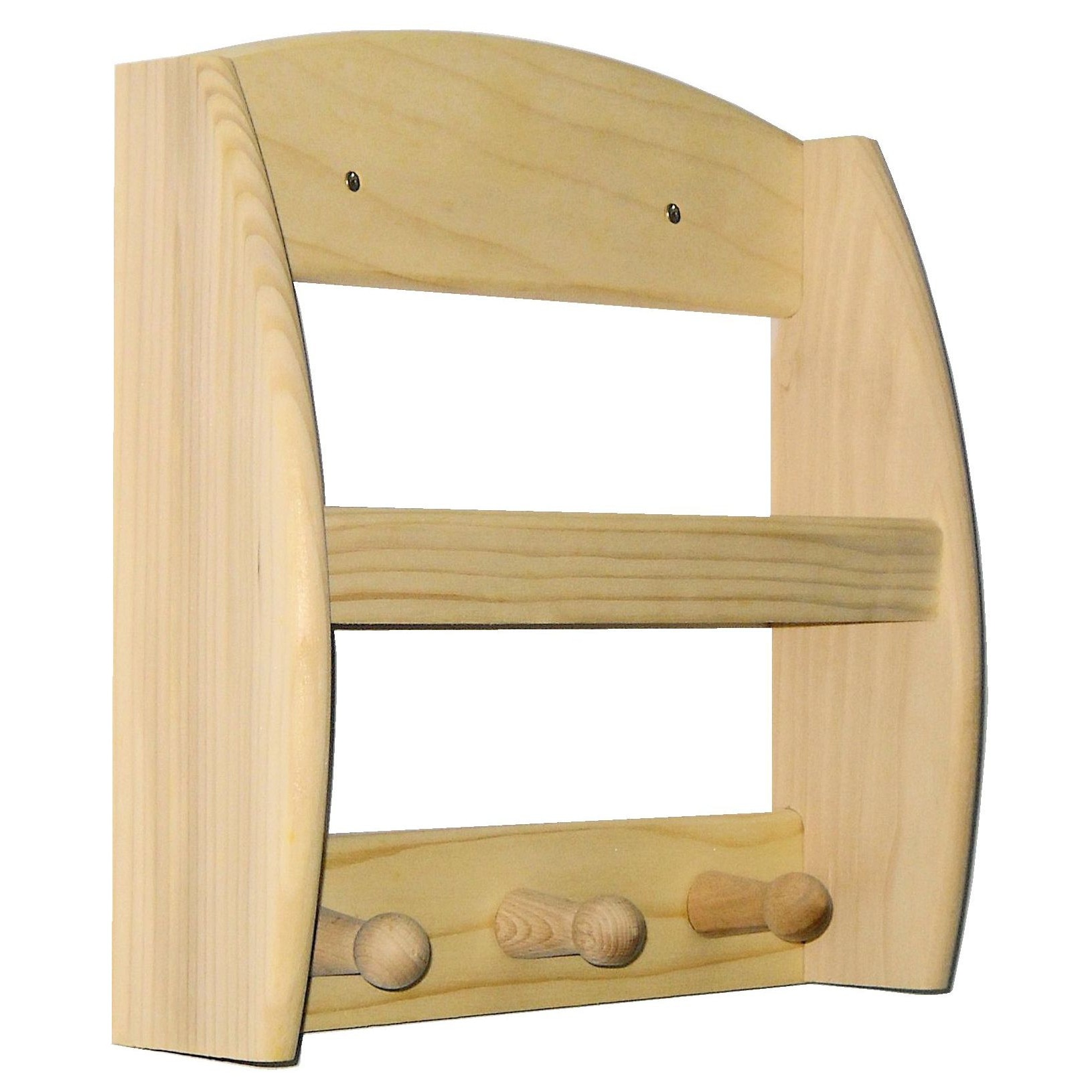 Etajera de perete din lemn masiv de brad cu butoni agatatori din fag 320x325 mm