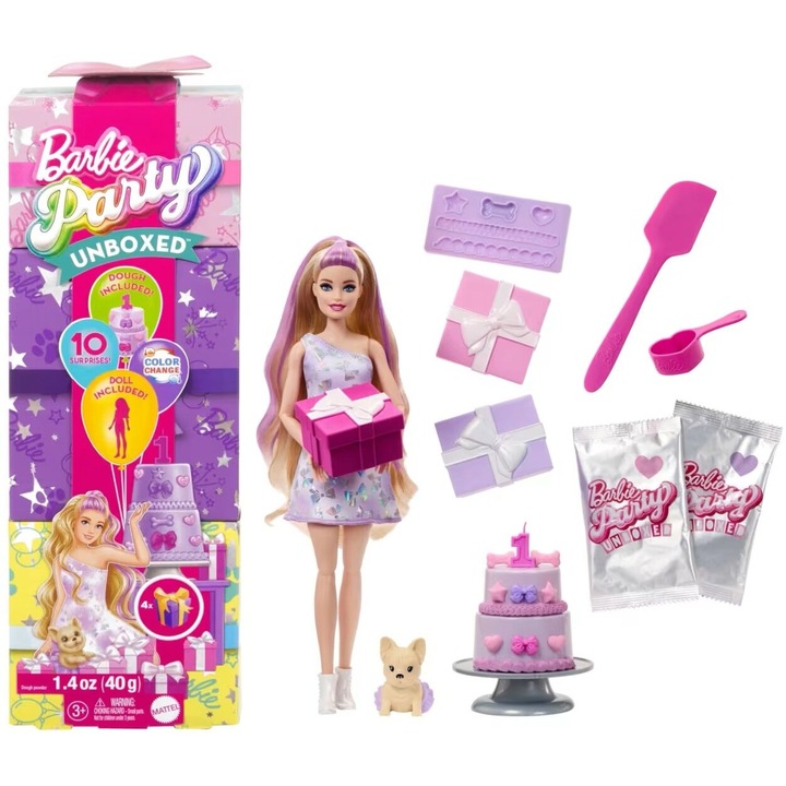 Papusa de petrecere, Barbie, Multicolor, set cu accesorii