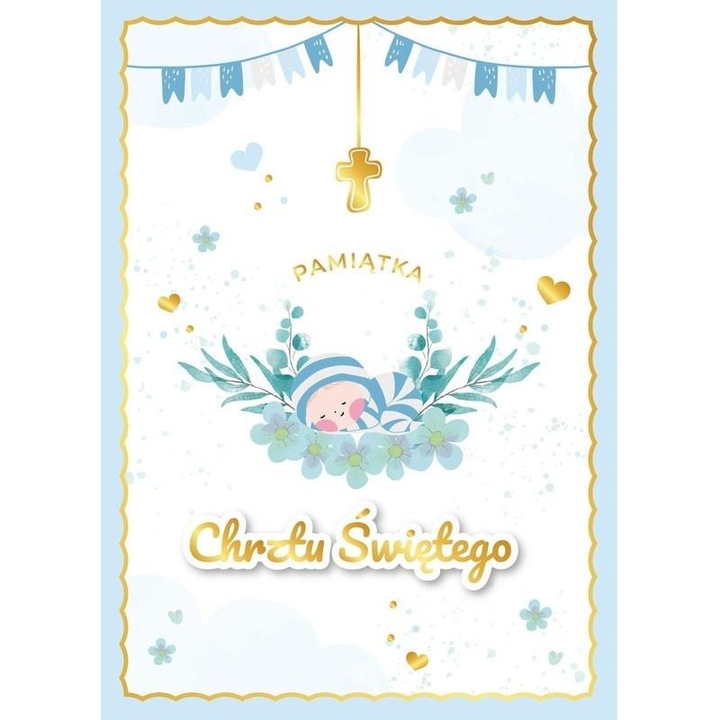 Felicitare Armin Style Karnet Chrzest B6 cu elemente spatiale si detalii argintii