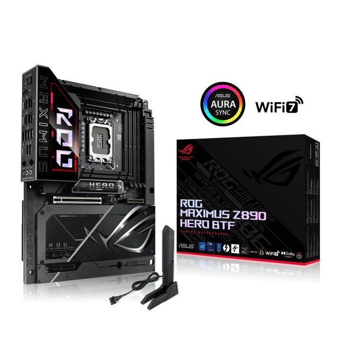 Asus ROG MAXIMUS Z890 HERO BTF alaplap, LGA1851, 4xDDR5, 256GB, ATX