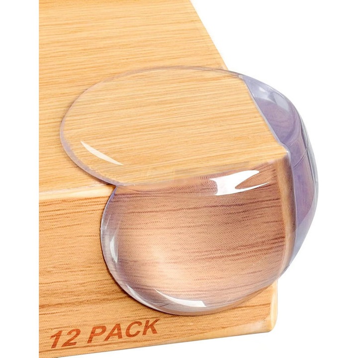 Protector de colt pentru copii (12 bucati) cu protector de colt pentru copii sferic clar, miez Caltucus Core, protector de colt pentru mobilier si tampon de siguranta pentru margini