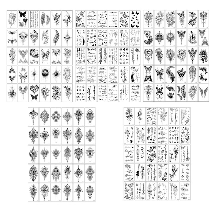 BOMSTOM 150 darabos ideiglenes tetoválás szett, vízálló, nem mérgező, sötétfekete