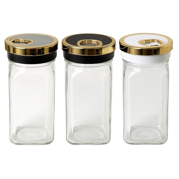 Комплект от 3 стъклени съда Pufo Ellegant за сол, пипер и подправки, 11 см - практични и елегантни