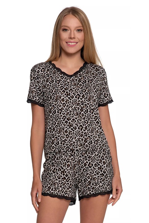Дамска пижама, Moraj, 2 части, леопардов принт, вискоза/еластан, многоцветна