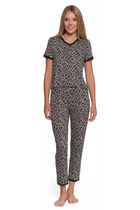 Női pizsama, Moraj, kétrészes, leopárdmintás, viszkóz/elasztán, többszínű