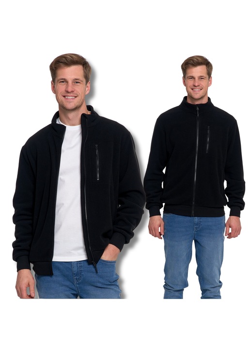 Hanorac barbati, Moraj, fleece, negru, fermoar, buzunare