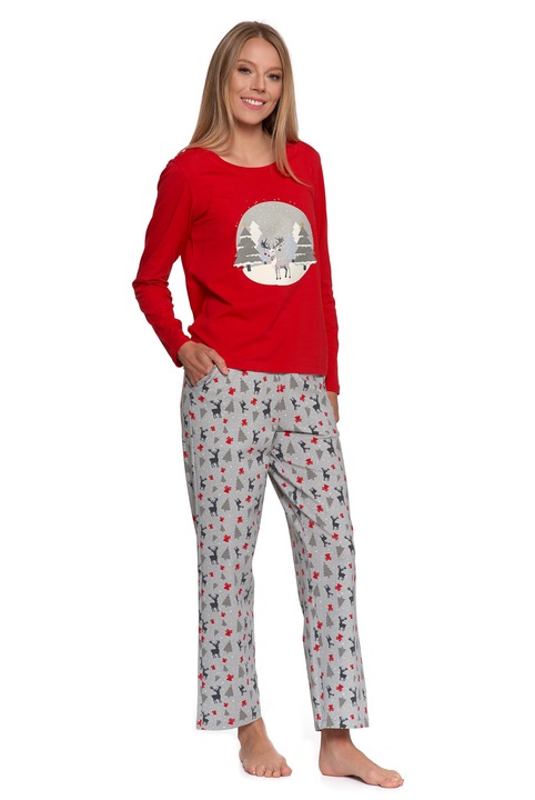 Дамска коледна пижама Moraj, две части, памук/еластан, многоцветна, S INTL