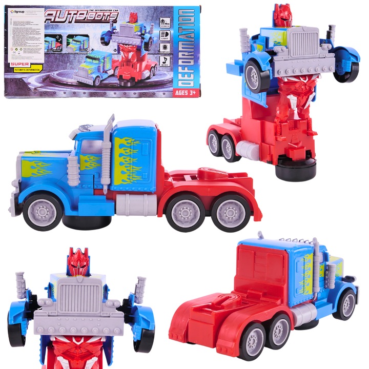 Robot de jucarie transformabil Ciuciubabka, masina in robot, LED, sunete, 21x8x8,5cm