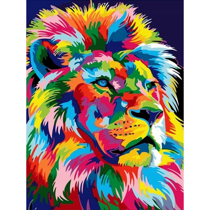 Set pictura pe numere, Norimpex, leu colorat, 40x50cm, 24 culori, rame inclusa