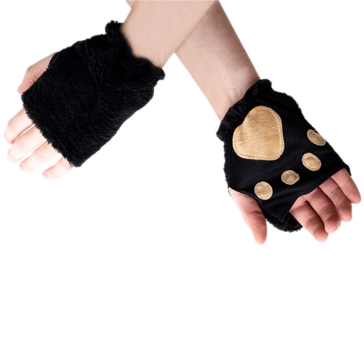 Manusi cu blana tip Grizzly Bear Paws, design amuzant, material elastic, 14x11cm, negru