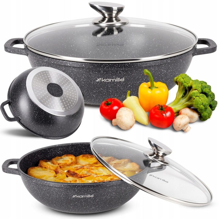Cratita Aluminium Marmorata pentru Inductie 4 L cu Capac de sticla – Kamille