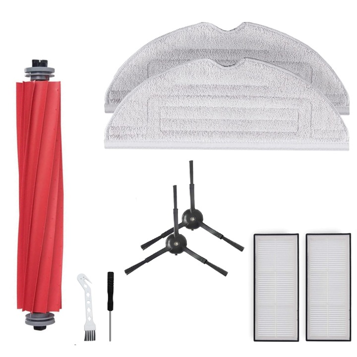 PAA-home tartozékkészlet Roborock S7 Max Ultra kompatibilis, szűrő 2 db, kefetartó 1 db, fekete oldalkefe 2 db, mikroszálas kendő 2 db, csere szerszámok
