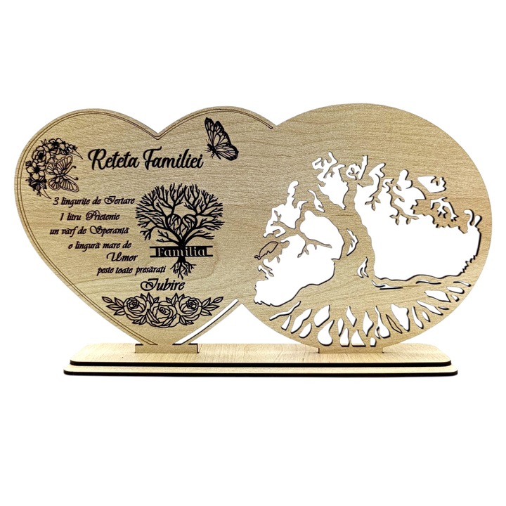 Decoratiune Blank din lemn cu mesaj pentru Familie – cadou personalizat handmade, crem, 30x18 cm