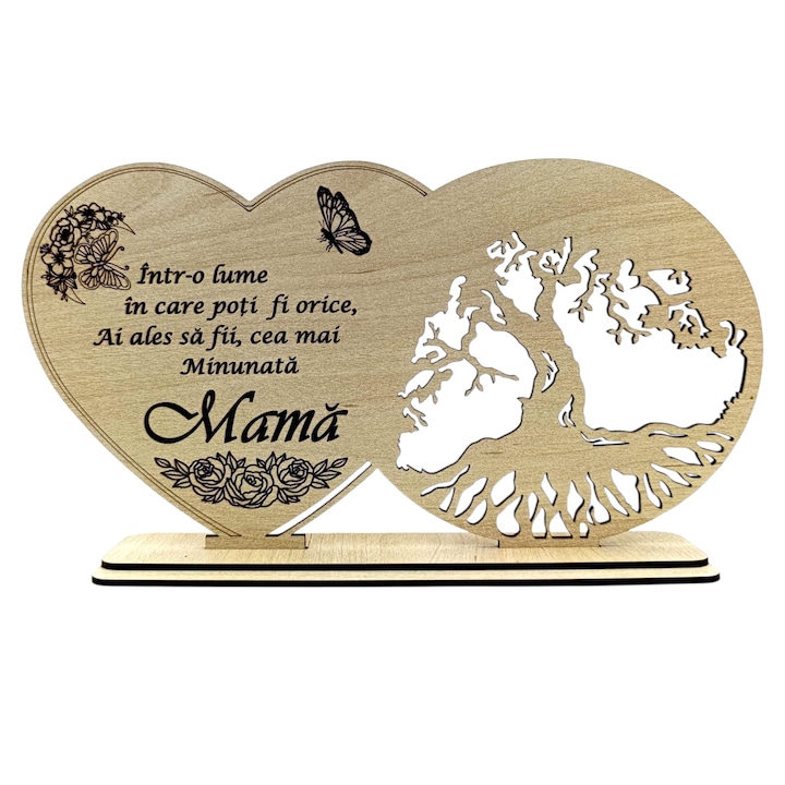 Decoratiune Blank din lemn cu mesaj pentru Mama, model 3 – cadou personalizat handmade, crem, 30x18 cm