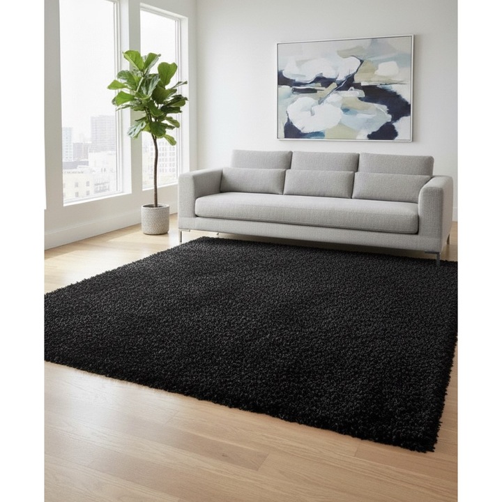 Covor shaggy Pala Carpet, negru, 5 cm grosime, 50x80 cm