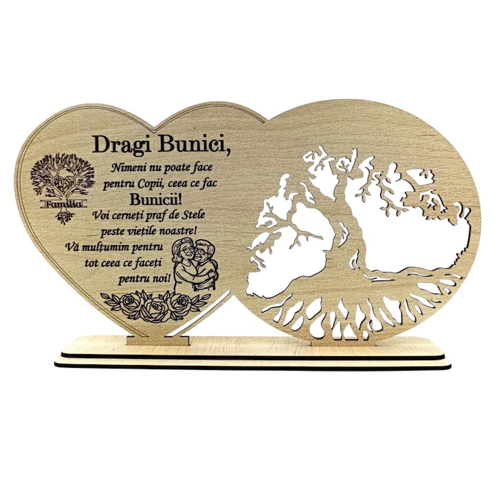 Decoratiune Blank din lemn cu mesaj pentru Bunici – cadou personalizat handmade, crem, 30x18 cm