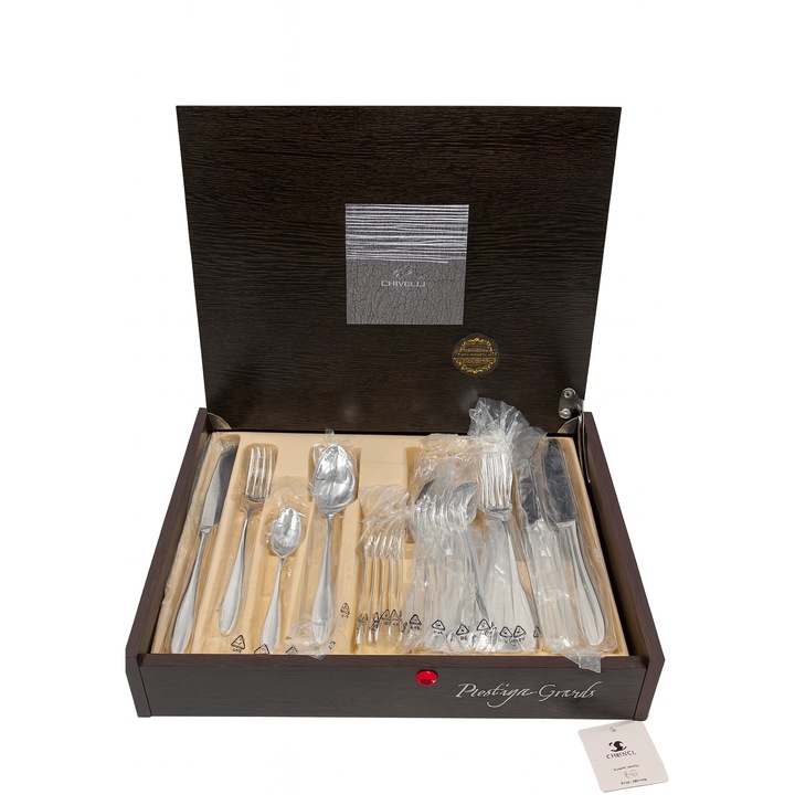 Set tacamuri argintate Chinelli Prestige Grands, otel inoxidabil, luciu metalic, 40x30x7cm