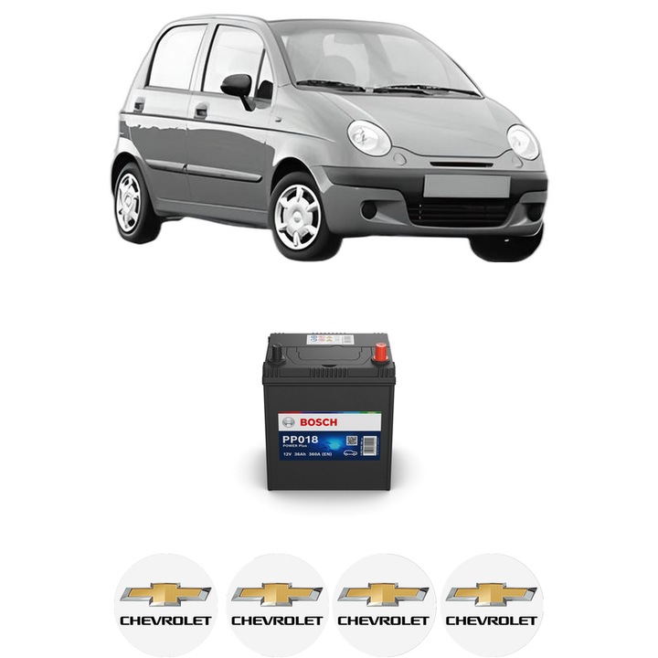 Baterie Acumulator 36 Ah 12 V 360 A CHEVROLET MATIZ (M200, M250) 1 din 2008-2013 KW 46 CP 62 CMC 995, auto, Bosch, 4x Stickere auto cu CHEVROLET