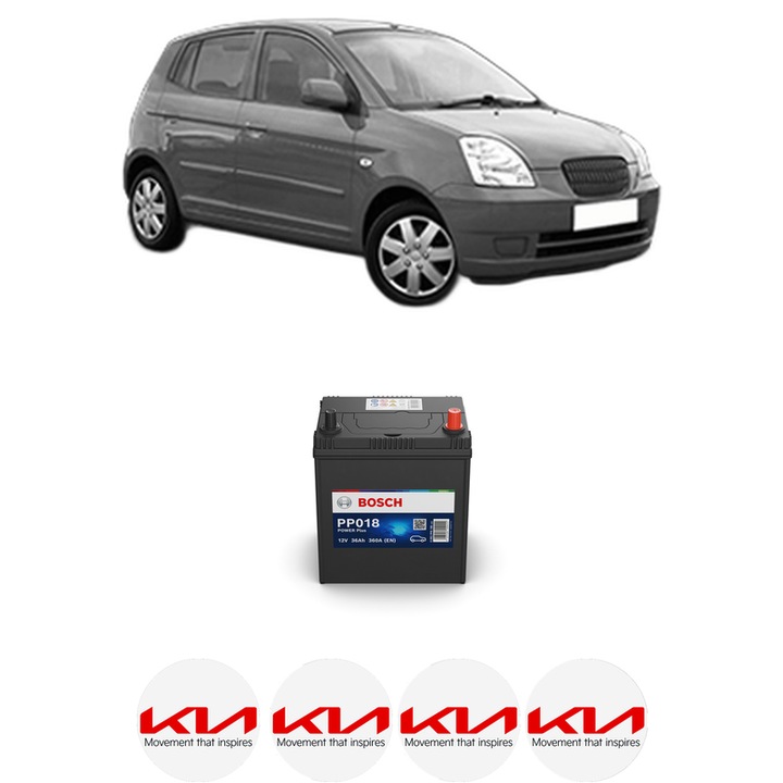 Baterie Acumulator 36 Ah 12 V 360 A KIA PICANTO I (SA) 1.1 din 2004-2011 KW 48 CP 65 CMC 1086, auto, Bosch, 4x Stickere auto cu KIA