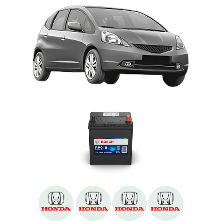 Baterie Acumulator 36 Ah 12 V 360 A HONDA JAZZ III (GE_, GG_, GP_, ZA_) 1.3 i (GE6, GG3, GG6) din 2008 KW 73 CP 100 CMC 1339, auto, Bosch, 4x Stickere auto cu HONDA