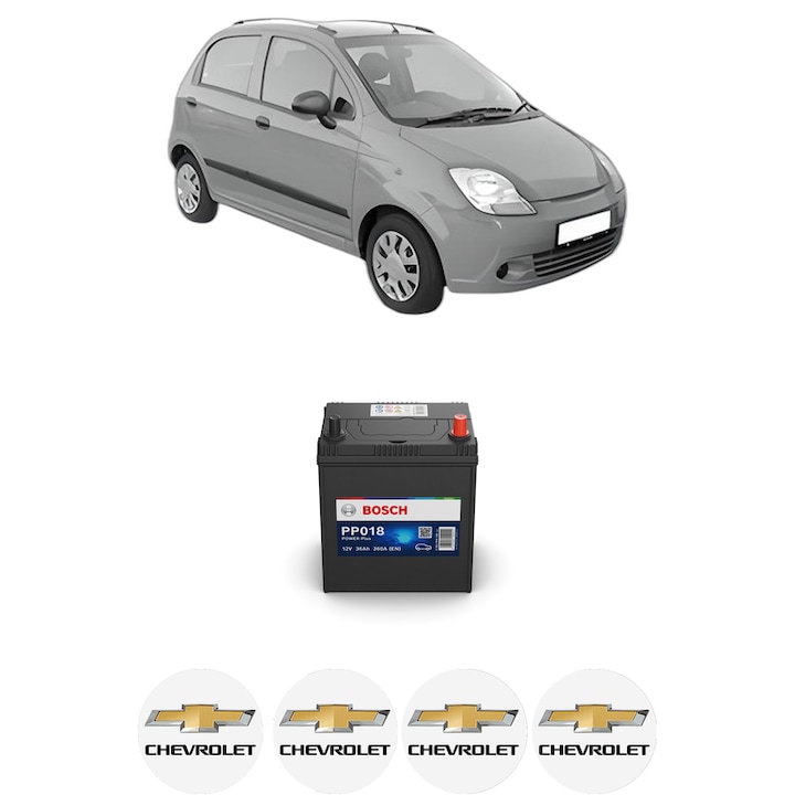 Baterie Acumulator 36 Ah 12 V 360 A CHEVROLET SPARK 1.0 SX din 2005 KW 46 CP 63 CMC 995, auto, Bosch, 4x Stickere auto cu CHEVROLET