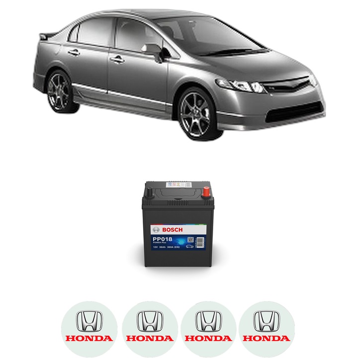 Baterie Acumulator 36 Ah 12 V 360 A HONDA CIVIC VIII Saloon (FD, FA) 1.3 IMA (FA3) din 2005-2011 KW 82 CP 112 CMC 1339, auto, Bosch, 4x Stickere auto cu HONDA
