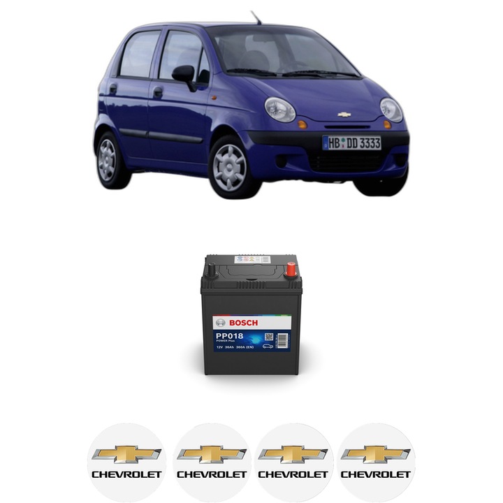 Baterie Acumulator 36 Ah 12 V 360 A CHEVROLET SPARK (M150) 0.8 din 2000-2006 KW 38 CP 52 CMC 796, auto, Bosch, 4x Stickere auto cu CHEVROLET