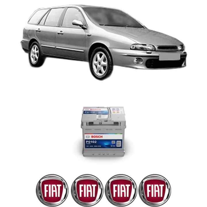 Baterie Acumulator 44 Ah 12 V 360 A FIAT MAREA Weekend (185_) 2.0 150 20V din 2001-2002 KW 110 CP 150 CMC 1998, auto, Bosch, 4x Stickere auto cu FIAT