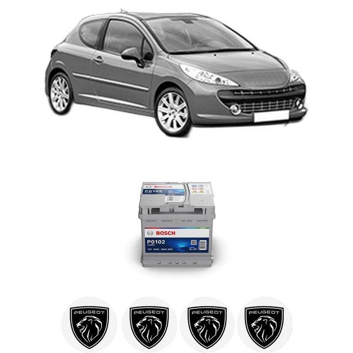 Baterie Acumulator 44 Ah 12 V 360 A PEUGEOT 207 (WA_, WC_) 1.4 16V din 2007-2013 KW 70 CP 95 CMC 1397, auto, Bosch, 4x Stickere auto cu PEUGEOT