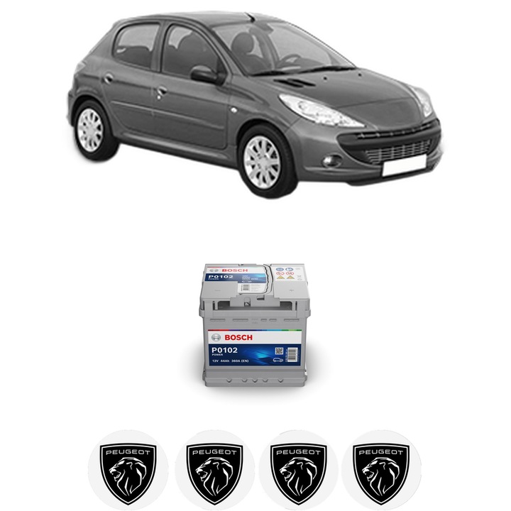 Baterie Acumulator 44 Ah 12 V 360 A PEUGEOT 206+ (2L_, 2M_) 1.4 i (2LKFWA, 2MKFWA) din 2009-2013 KW 55 CP 75 CMC 1360, auto, Bosch, 4x Stickere auto cu PEUGEOT