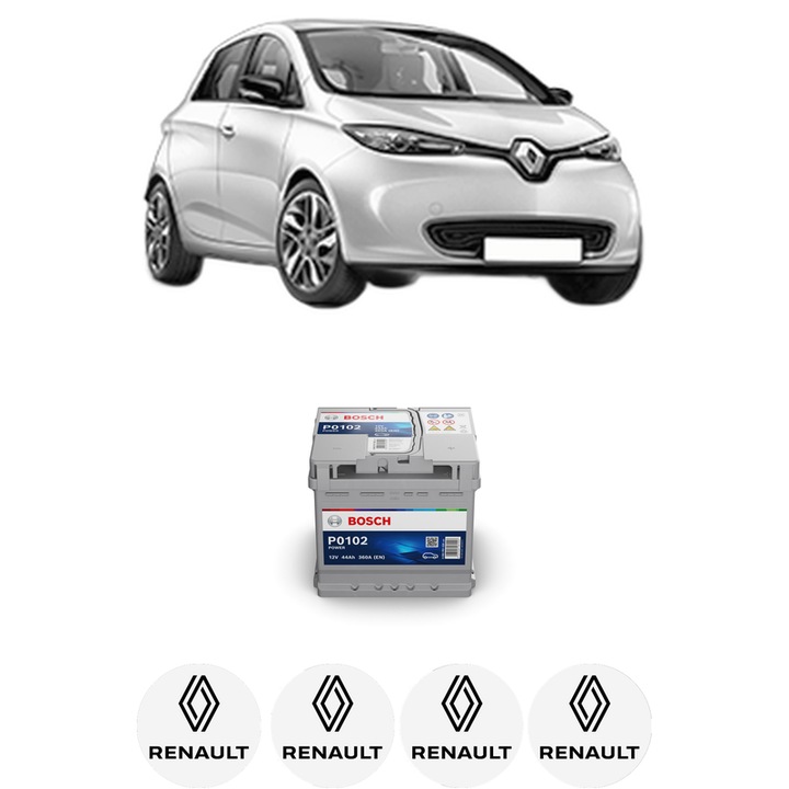 Baterie Acumulator 44 Ah 12 V 360 A RENAULT ZOE (BFM_) ZOE din 2012 KW 65 CP 88 CMC n/a, auto, Bosch, 4x Stickere auto cu RENAULT