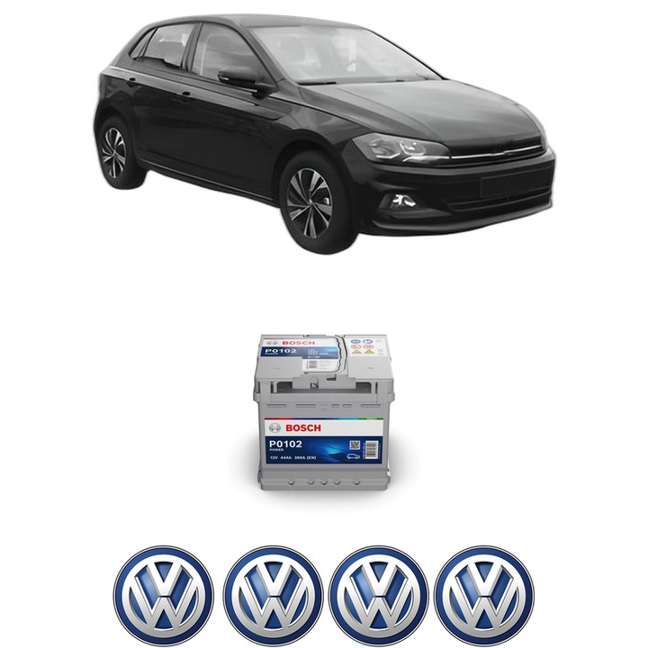 Baterie Acumulator 44 Ah 12 V 360 A Volkswagen POLO VI (AW1, BZ1, AE1) 1.0 TSI din 2017 KW 70 CP 95 CMC 999, auto, Bosch, 4x Stickere auto cu Volkswagen