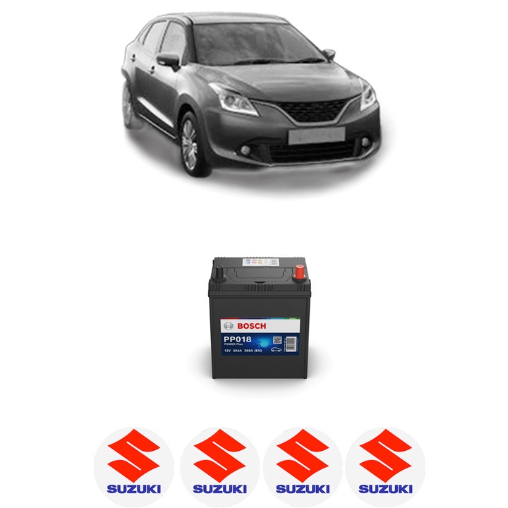 Baterie Acumulator 36 Ah 12 V 360 A SUZUKI BALENO (FW, EW) 1.2 (A1K412) din 2016 KW 66 CP 90 CMC 1242, auto, Bosch, 4x Stickere auto cu SUZUKI