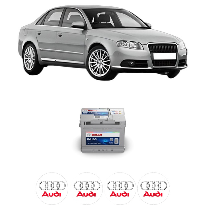 Baterie Acumulator 55 Ah 12 V 460 A AUDI A4 B7 (8EC) 2.0 TFSI din 2006-2008 KW 125 CP 170 CMC 1984, auto, Bosch, 4x Stickere auto cu AUDI