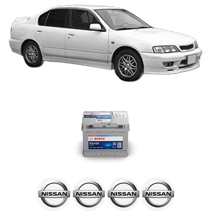 Baterie Acumulator 55 Ah 12 V 460 A NISSAN PRIMERA Hatchback (P11) 1.6 16V din 2000-2002 KW 78 CP 106 CMC 1597, auto, Bosch, 4x Stickere auto cu NISSAN