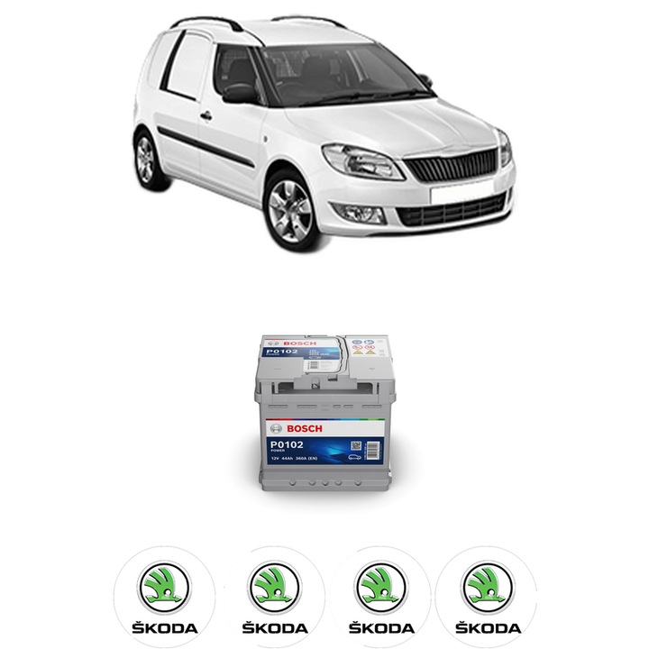 Baterie Acumulator 44 Ah 12 V 360 A SKODA FABIA I Praktik (6Y5) 1.4 din 2004-2007 KW 55 CP 75 CMC 1390, auto, Bosch, 4x Stickere auto cu SKODA